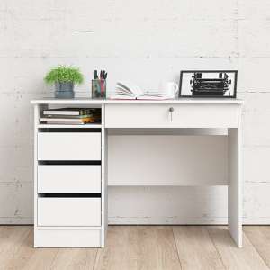Frosk Wooden Computer Desk With 4 Handle Free Drawers In White