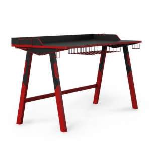 Farningham Wooden Gaming Desk In Black And Red Steel Frame