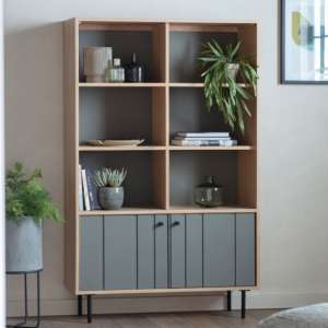 Fuji Wooden Open Display Cabinet In Natural Oak And Grey
