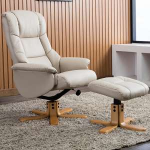 Fula Plush Swivel Recliner Chair And Footstool In Bone
