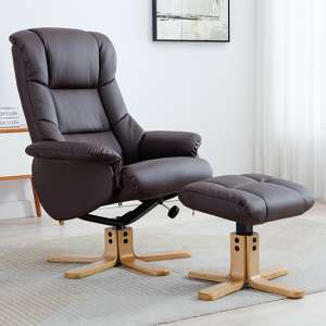 Fula Plush Swivel Recliner Chair And Footstool In Brown