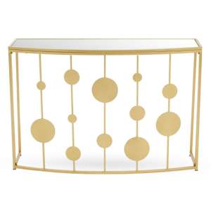 Furan Mirrored Top Console Table With Gold Clean Lined Base