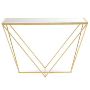 Furan Mirrored Top Console Table With Gold Triangular Base