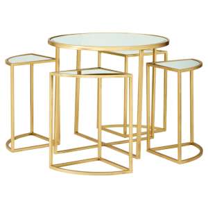 Furan Set Of 5 Mirrored Top Side Tables With Gold Base