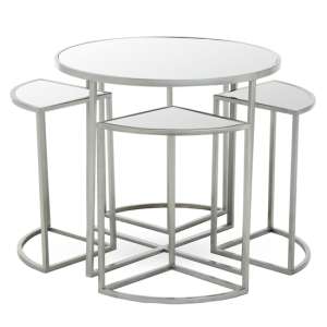 Furan Set Of 5 Mirrored Top Side Tables With Silver Base