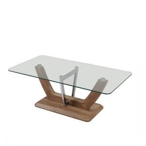 Furio Coffee Table In Clear Glass With Chrome And Wooden Base
