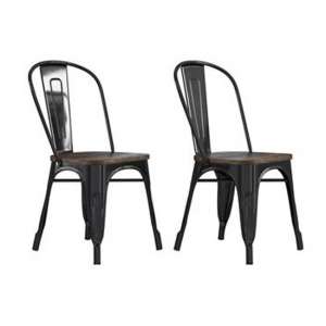 Fareham Black Metal Dining Chairs With Wood Seat In Pair