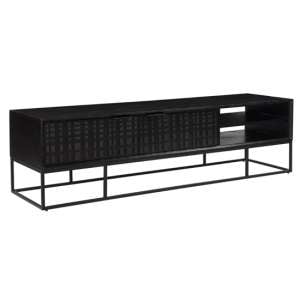 Fusion Mango Wood TV Stand With 2 Doors And Shelf In Black