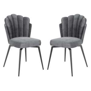 Fylde Swivel Dark Grey Velvet Fabric Dining Chairs In Pair