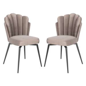 Fylde Swivel Mink Velvet Fabric Dining Chairs In Pair