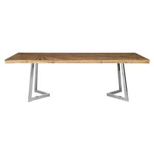 Gaberot Wooden Dining Table In Natural With Silver Legs