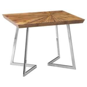 Gaberot Wooden Side Table With Silver Steel Base In Natural