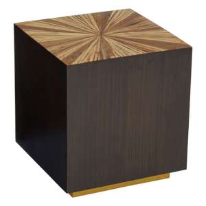 Gablet Square Wooden Side Table With Gold Base In Dark Brown