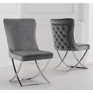 Gabriela Grey Velvet Dining Chairs With Chrome Legs In A Pair