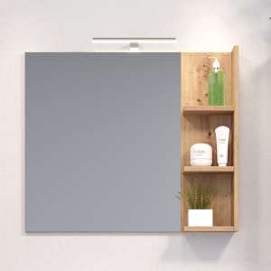 Gaep LED Bathroom Wall Mirror With Wooden Shelf In Artisan Oak