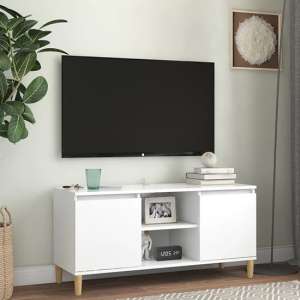 Gafna Wooden TV Stand In White With Solid Wood Legs