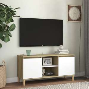 Gafna Wooden TV Stand In White Sonoma Oak With Solid Wood Legs