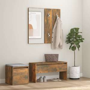 Gaius Wooden Hallway Furniture Set In Smoked Oak