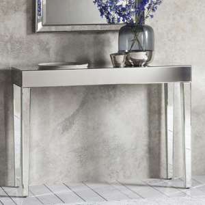 Galena Mirrored Wooden Console Table In Silver