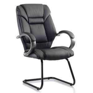 Galloway Leather Cantilever Office Chair In Black With Arms