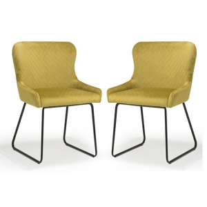 Goiania Mustard Brushed Velvet Dining Chairs In Pair