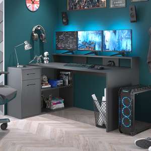 Groton Wooden Gaming Desk With Storage In Matt Anthracite