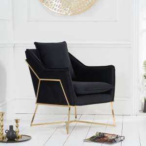 Larne Velvet Accent Chair In Black With Brass Frame