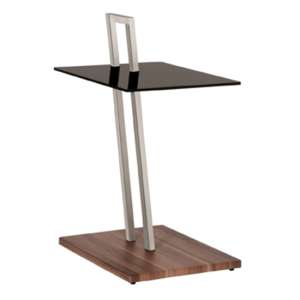 Ganado Black Glass Side Table With Walnut Wooden Base