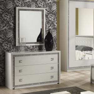 Crystal Wall Mirror In White Gloss With Rhinestones