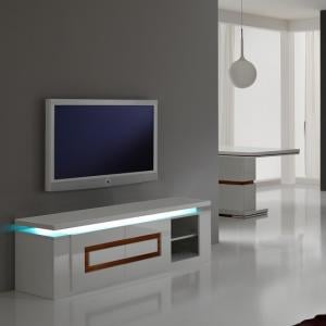 Garde Tv Stand In White Gloss And Walnut With Lights