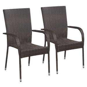 Garima Outdoor Brown Poly Rattan Dining Chairs In A Pair
