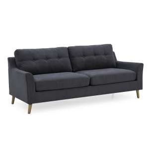 Garrick Fabric 3 Seater Sofa In Charcoal With Wooden Legs