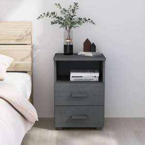 Garza Solid Pinewood Bedside Cabinet In Dark Grey