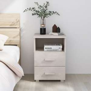 Garza Solid Pinewood Bedside Cabinet In White