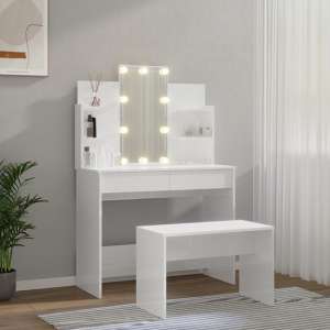 Gatik High Gloss Dressing Table Set In White With LED Lights