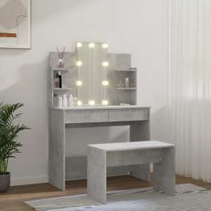 Gatik Wooden Dressing Table Set In Concrete Effect With LED