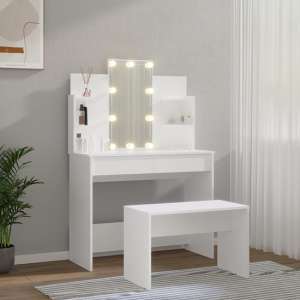 Gatik Wooden Dressing Table Set In White With LED Lights