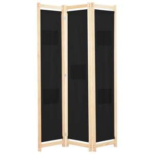 Gavyn Fabric 3 Panels 120cm x 170cm Room Divider In Black
