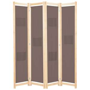 Gavyn Fabric 4 Panels 160cm x 170cm Room Divider In Brown