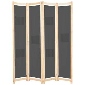 Gavyn Fabric 4 Panels 160cm x 170cm Room Divider In Grey