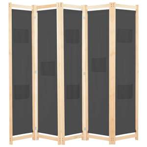 Gavyn Fabric 5 Panels 200cm x 170cm Room Divider In Grey