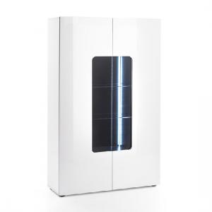 Genie Wide Display Cabinet In White High Gloss With LED Lighting