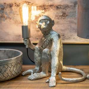 Georgia Resin Monkey Table Lamp In Antique Silver