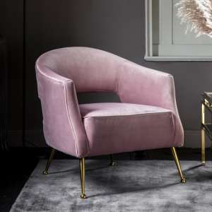 Gerania Velvel Arm Chair In Dusky Pink With Gold Metal Legs