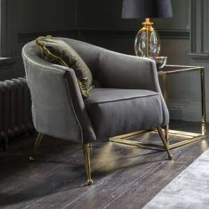 Gerania Velvel Arm Chair In Grey With Gold Metal Legs
