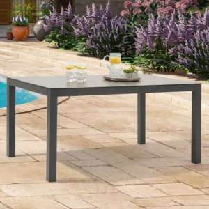 Garbara 150cm Glass Top Garden Dining Table In Dark Grey