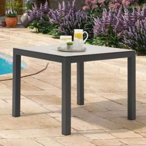 Gerbera 90cm Glass Top Garden Dining Table In Light Grey