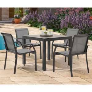 Garbara Glass Garden Dining Table In Dark Grey With 4 Chairs