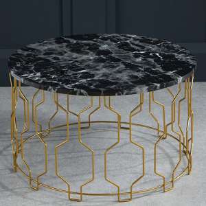 Geva Round Wooden Coffee Table In Black Marble Effect
