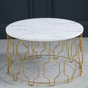 Geva Round Wooden Coffee Table In White Marble Effect